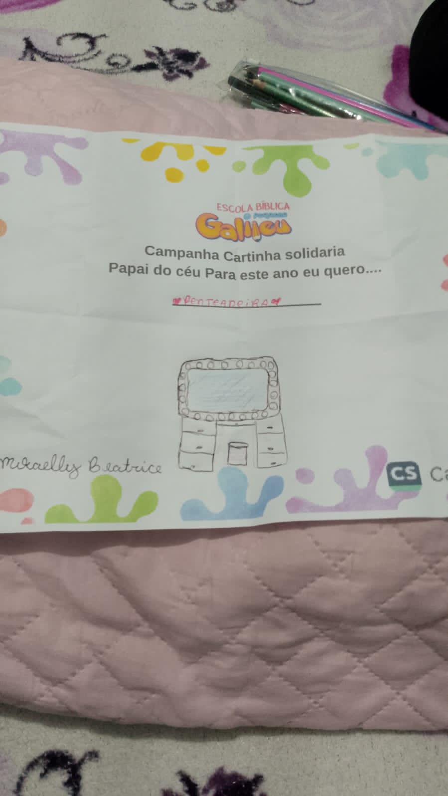Cartinha de Mikaelly Beatrice de Jesus Moreira