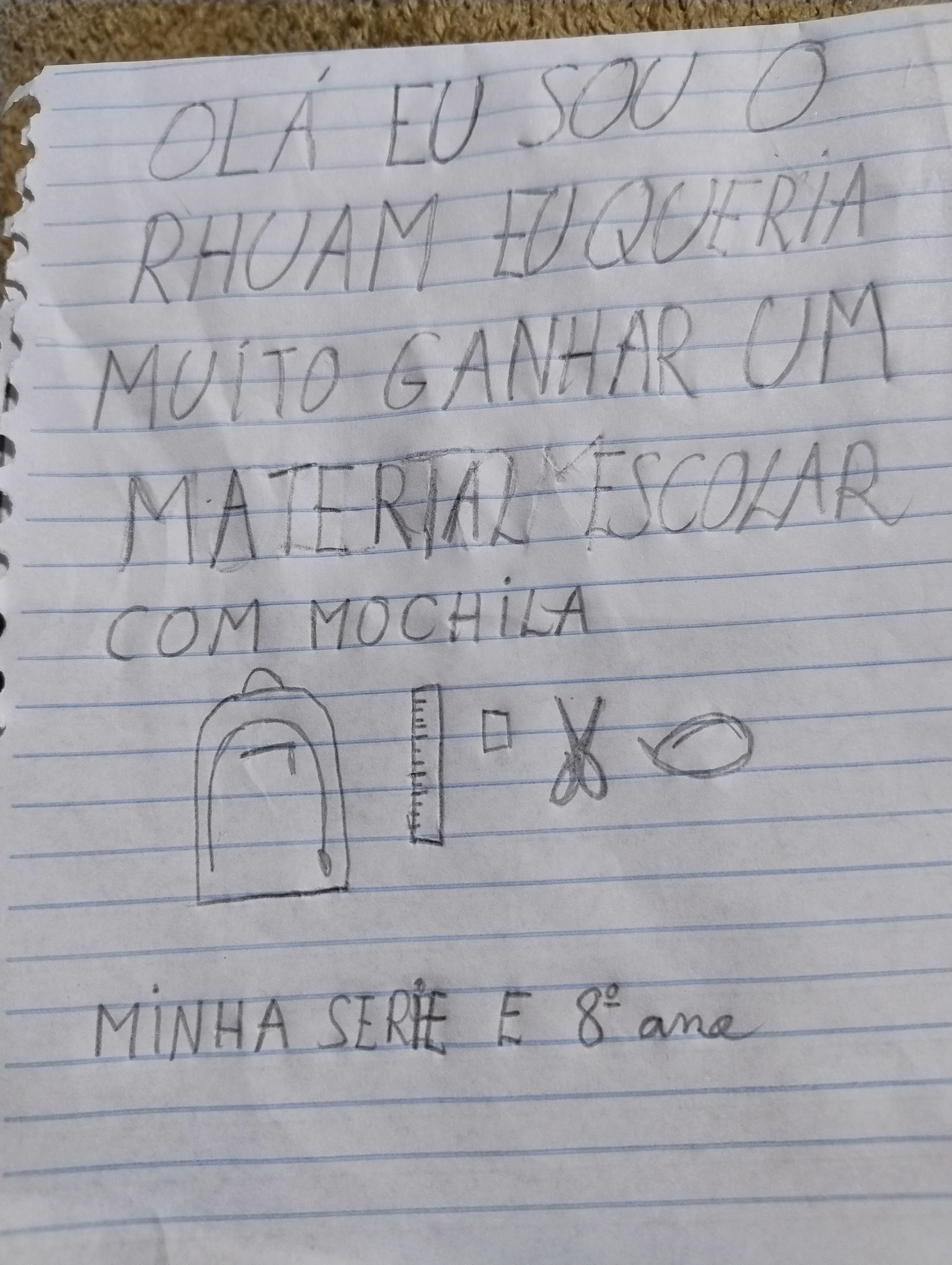 Cartinha de Rhuan Henrique Cardoso dos Santos 