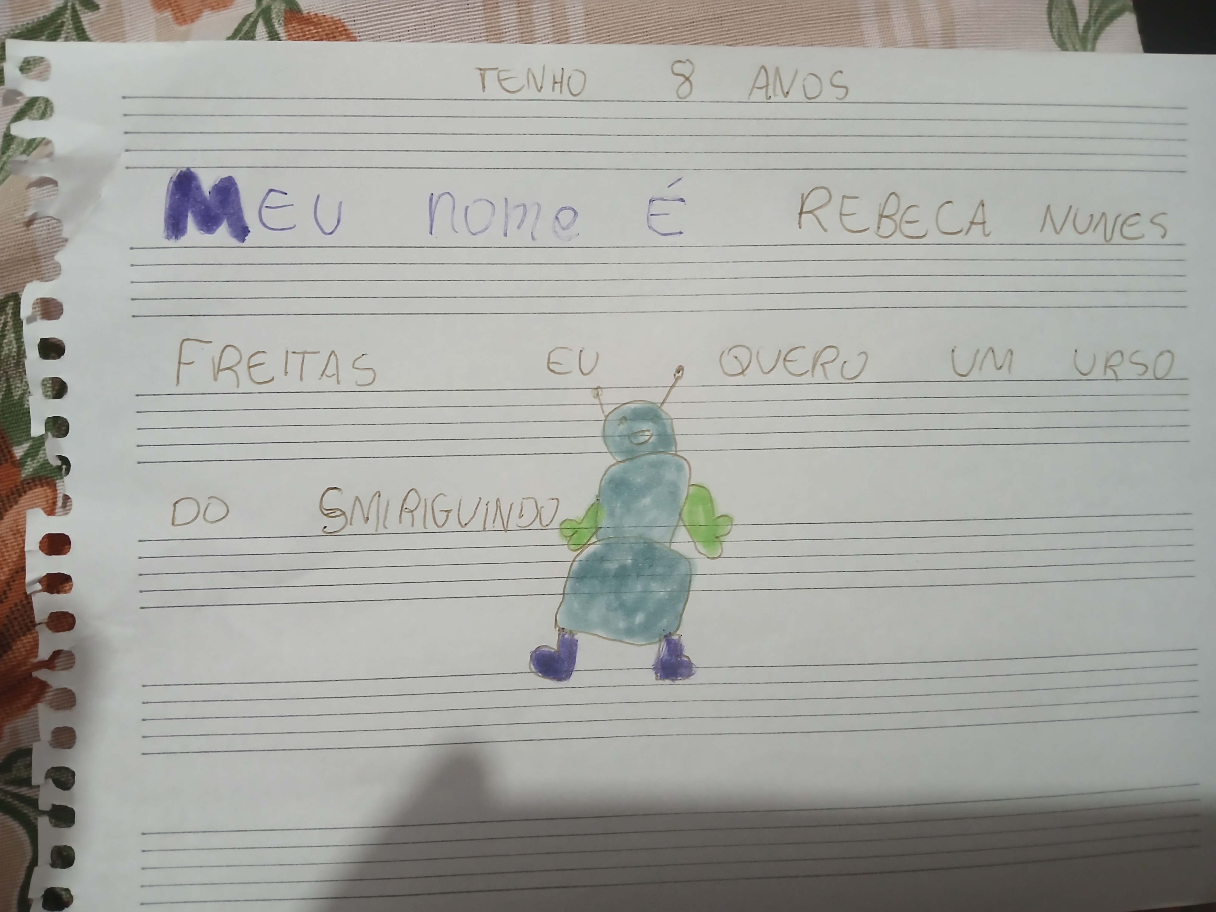 Cartinha de Rebeca Nunes Freitas 