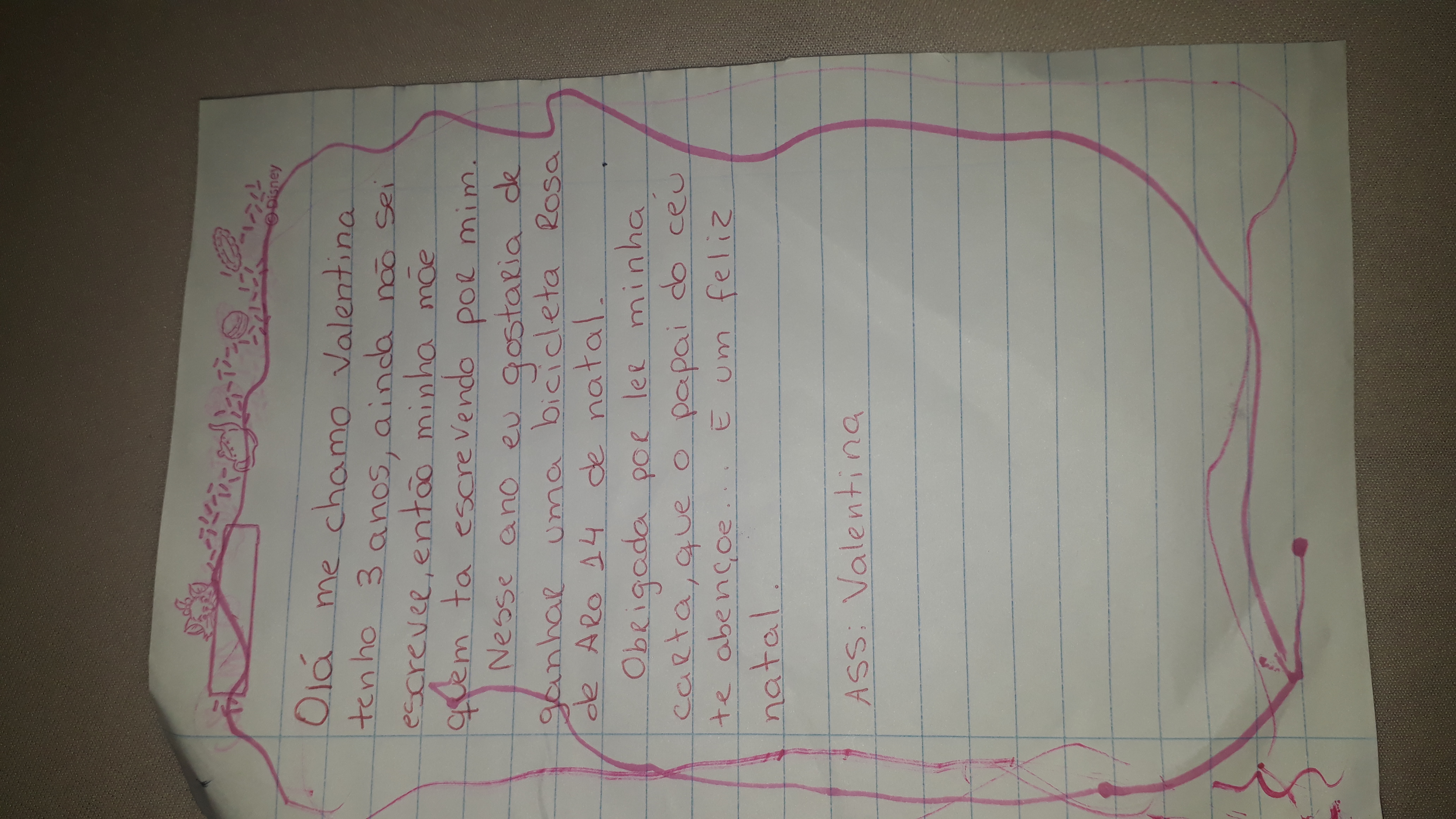 Cartinha de Valentina